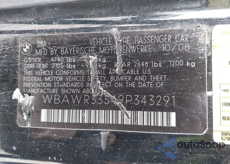 2009 BMW 328I from USA, damaged, VIN WBAWR33549P343291